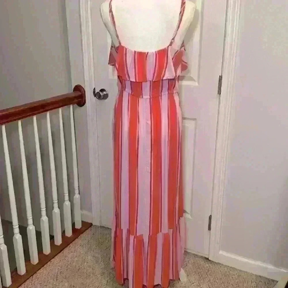 Old Navy Maxi Dress Pink Orange. Adjustable Spaghetti Strap. Layered. Sz Medium - Picture 3 of 10